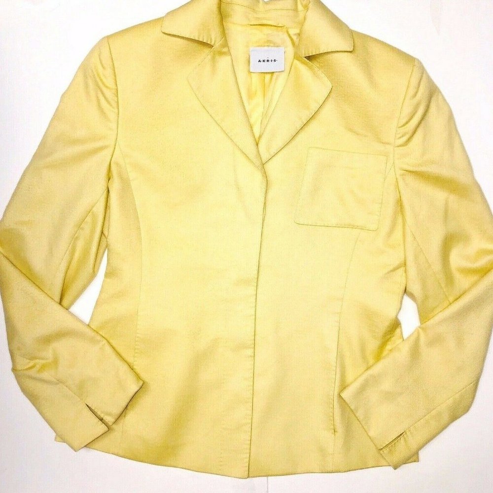 AKRIS Womens 100% Cashmere Yellow Blazer Button Up